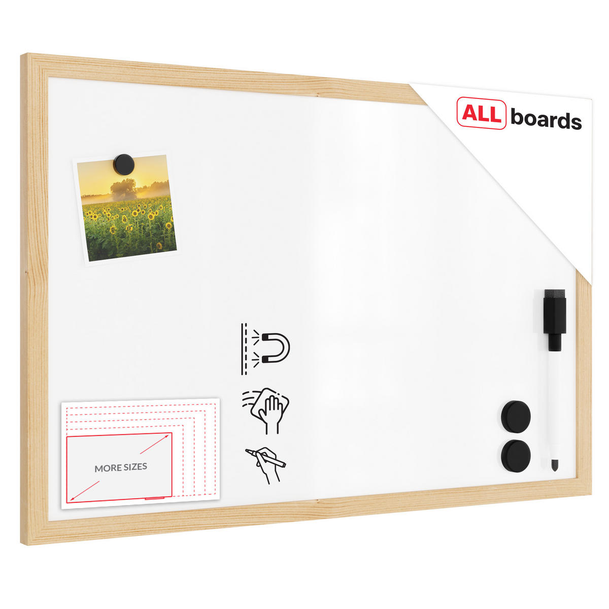 WHITEBOARD Magnetisch 60x40cm mit Naturholzrahmen - Weiß, Metall (60/40/1.5cm) - ALLboards