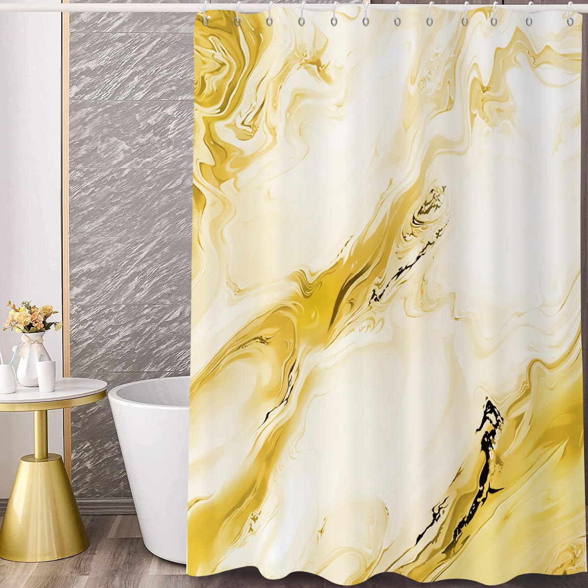 DUSCHVORHANG Aquarell Marmor 180 x 180 cm - Gelb, Textil (180/180cm) - Kaket