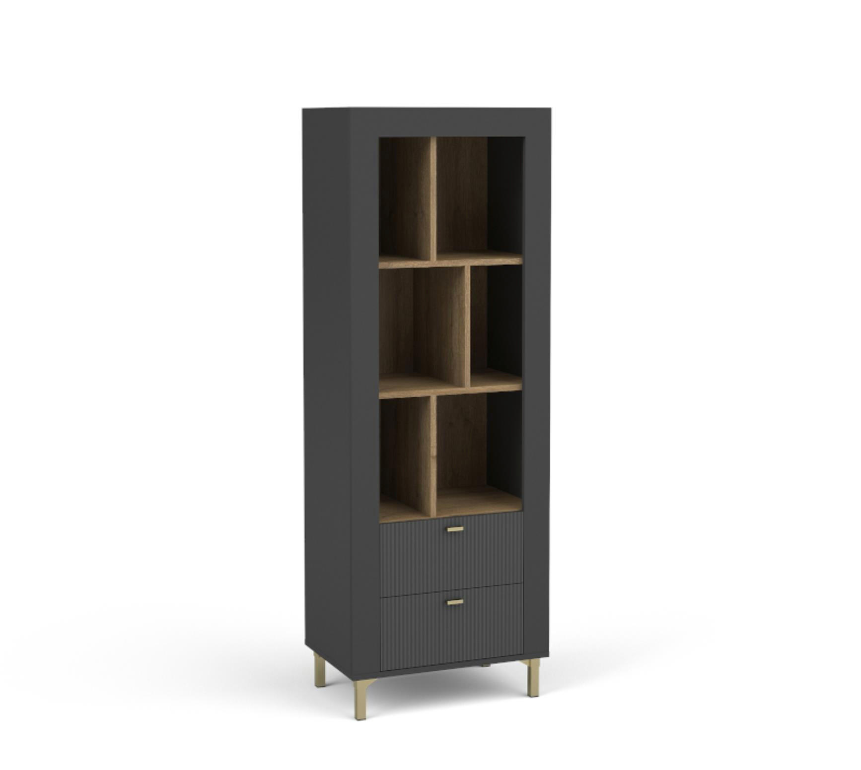 BÜCHERREGAL Mossa Schwarz, mit Schubladen - Goldfarben/Schwarz, Holzwerkstoff (60/169/40cm) - Bettso