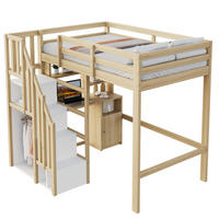 HOCHBETT aus Holz 90x200 cm Naturfarbe mit Schreibtisch, Regalen, Schränken und Treppe mit Stauraum - Naturfarben, Holzwerkstoff (140/200cm) - Modfu
