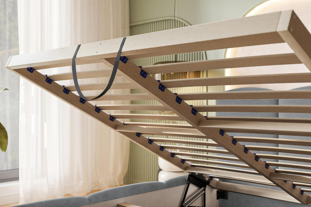 BETT 90x200 - Polsterbett mit Bettkasten und Holzrahmen - Modern Betten - Weicher Jasminstoff - Kollektion Zoya - Grau - Grau, Holz/Textil (90/200cm) - Alpi-Möbel