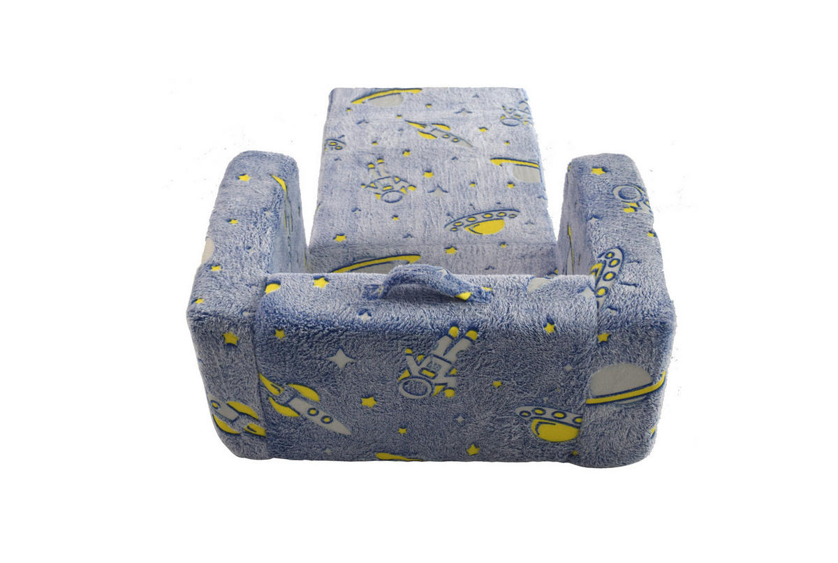 KINDERSOFA Aufklappbares Kleinkindsofa Stoff leuchtendes Motiv 106/63/28,5 cm Blau - Blau, Textil (63/28.5/106cm) - Redom