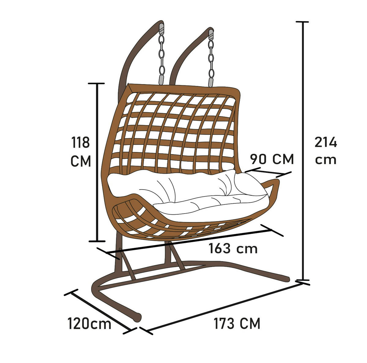 HÄNGESESSEL mit Gestell Rattan Cunda - Weiß, Metall (90/214/173cm) - Gowoll