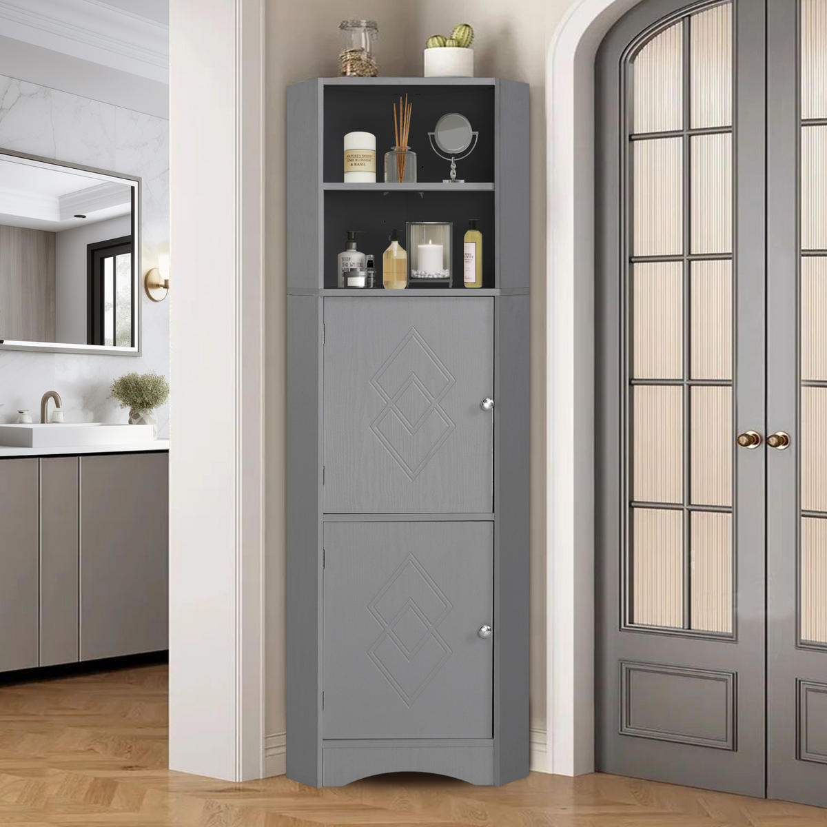 HOCHSCHRANK 36,5/36,5/155 cm aus Holzwerkstoff mit verstellbarem Einlegeboden Grau - Grau, Holzwerkstoff (36.5/155/36.5cm) - Modenvie