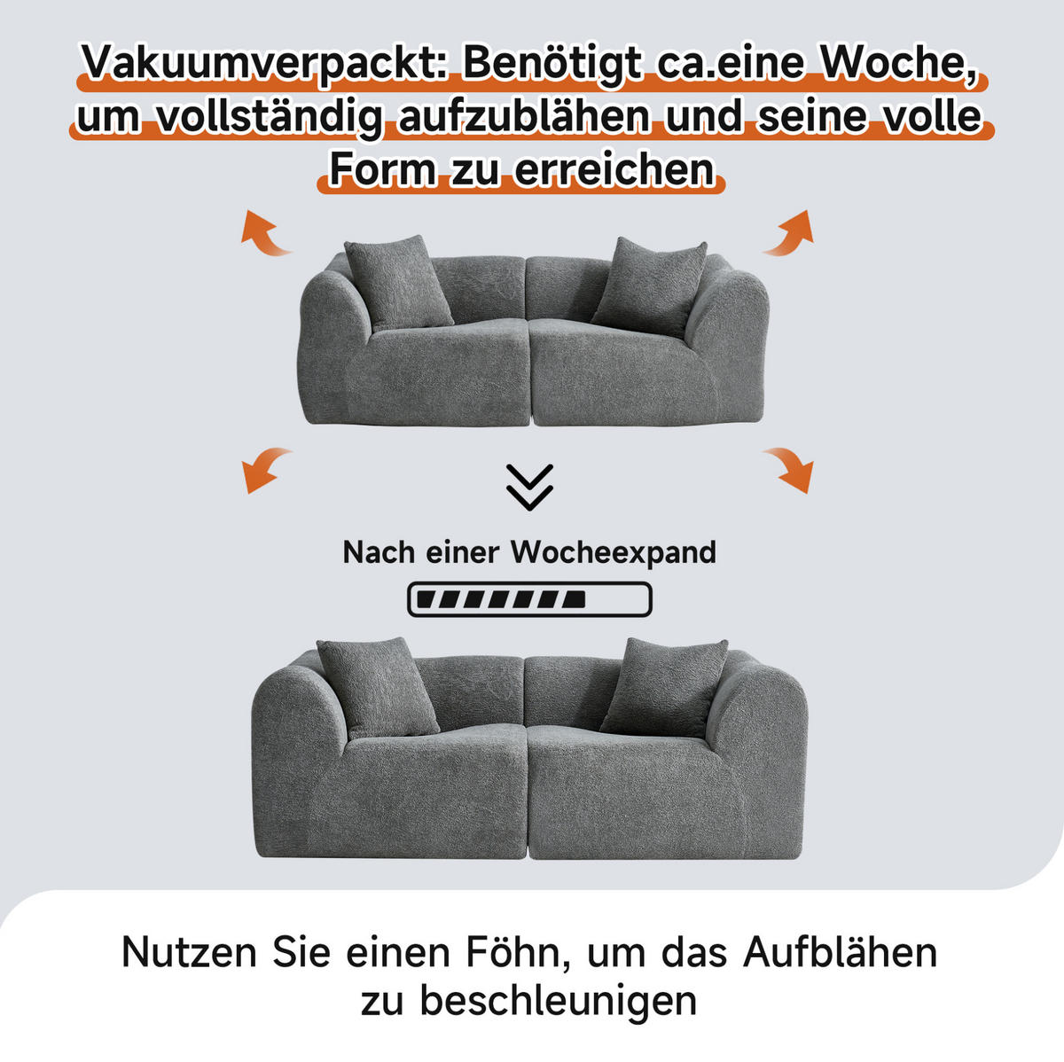 2-SITZER 193/87/67 cm grau aus Samt platzsparend mit 2 Kissen - Grau, Textil (87/67/193cm) - OKWISH