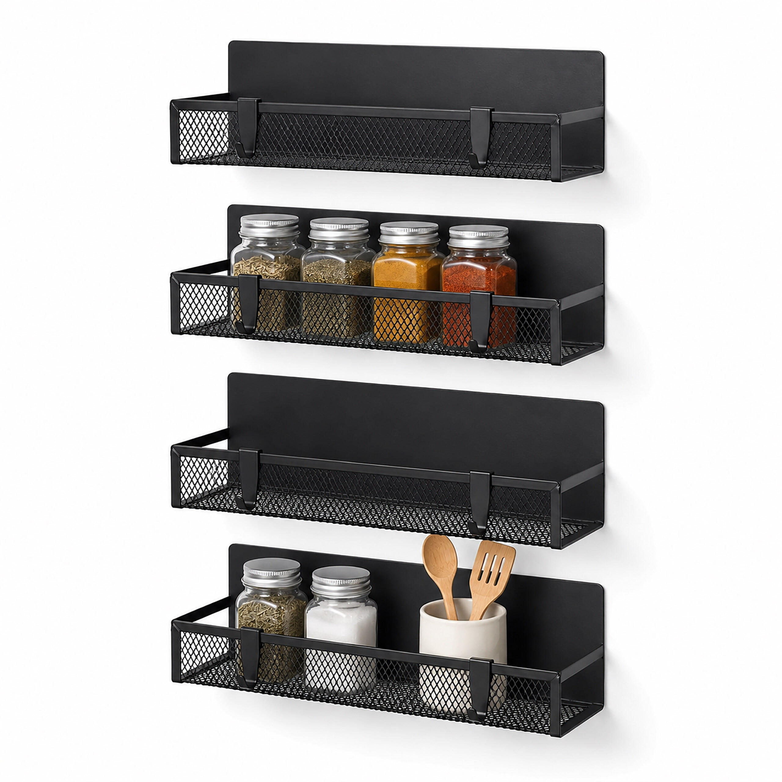 GEWÜRZREGAL Schwarz 4er-Set magnetisch Metall - Schwarz, Kunststoff/Metall (31/8/9.5cm) - Relaxdays