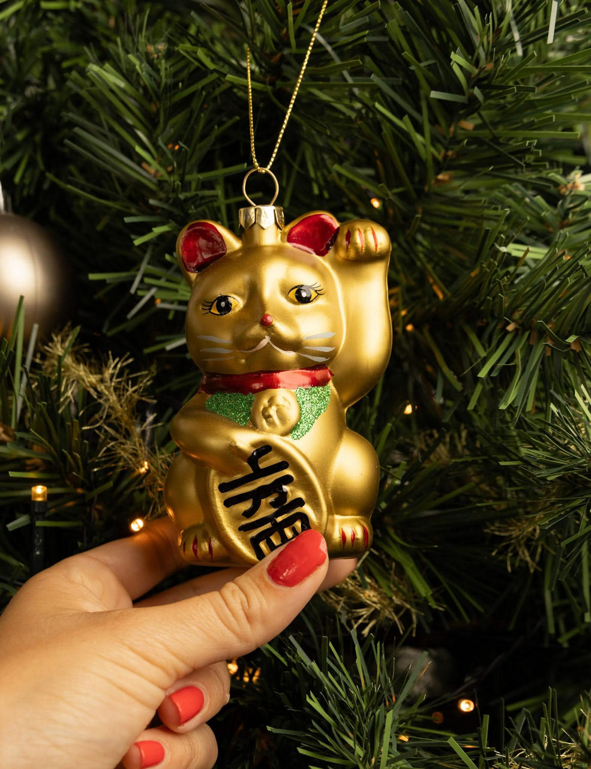 WEIHNACHTSKUGEL Maneki Neko 10 cm - Goldfarben, Glas (6/10/1cm)