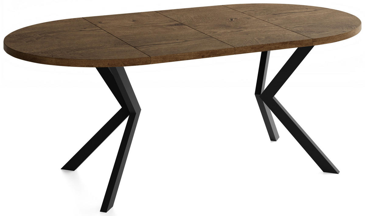 ESSTISCH Valeo runder ausziehbarer, Lefkas Eiche 100-180/100/76 cm - Alteiche/Schwarz, Holzwerkstoff/Metall (100/180/76cm) - WFL GROUP