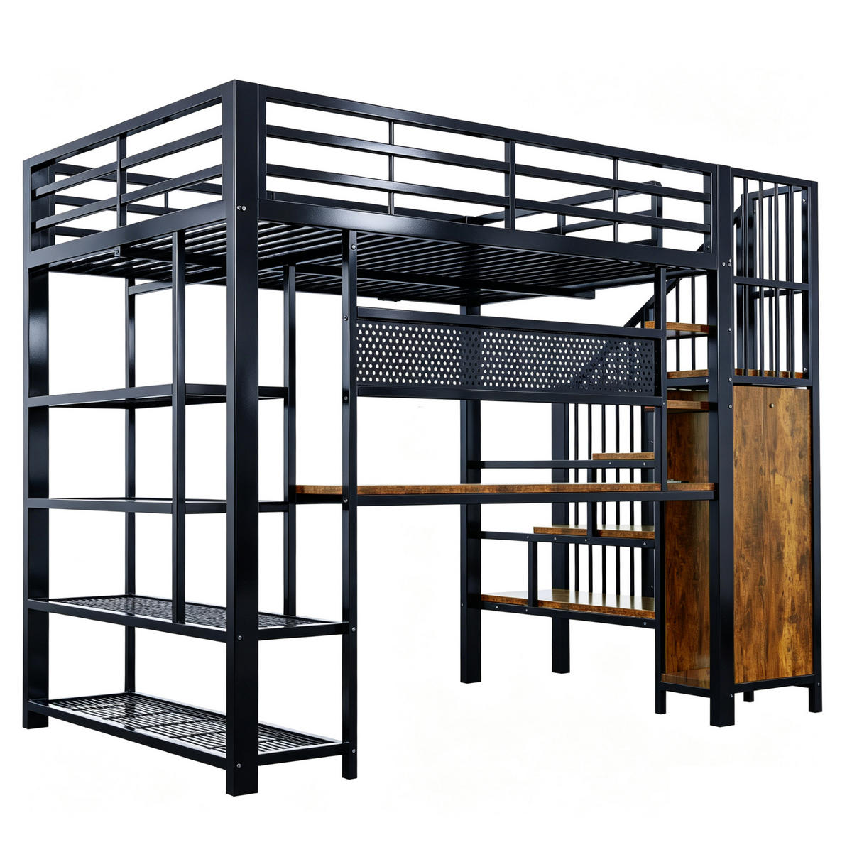 HOCHBETT mit Schreibtisch 140x200 cm Metall Holz Black - Schwarz, Metall (140/200cm) - Meubliv