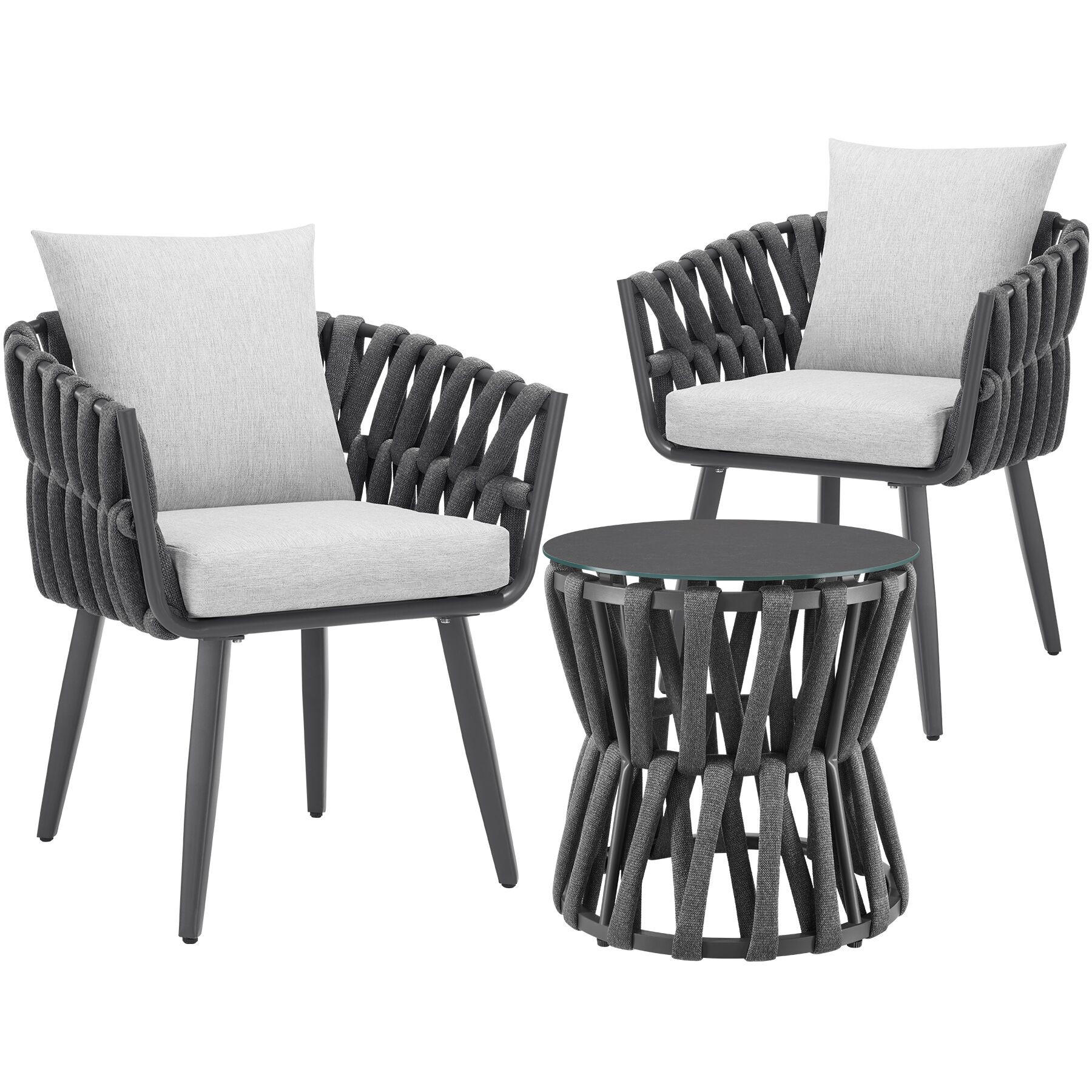 ALUMINIUM GARTENLOUNGE-SET Lugano, höhenverstellbare Kunststofffüße, Sicherheitsglasplatte, anthrazit/grau - Anthrazit/Grau, Kunststoff/Metall - tectake