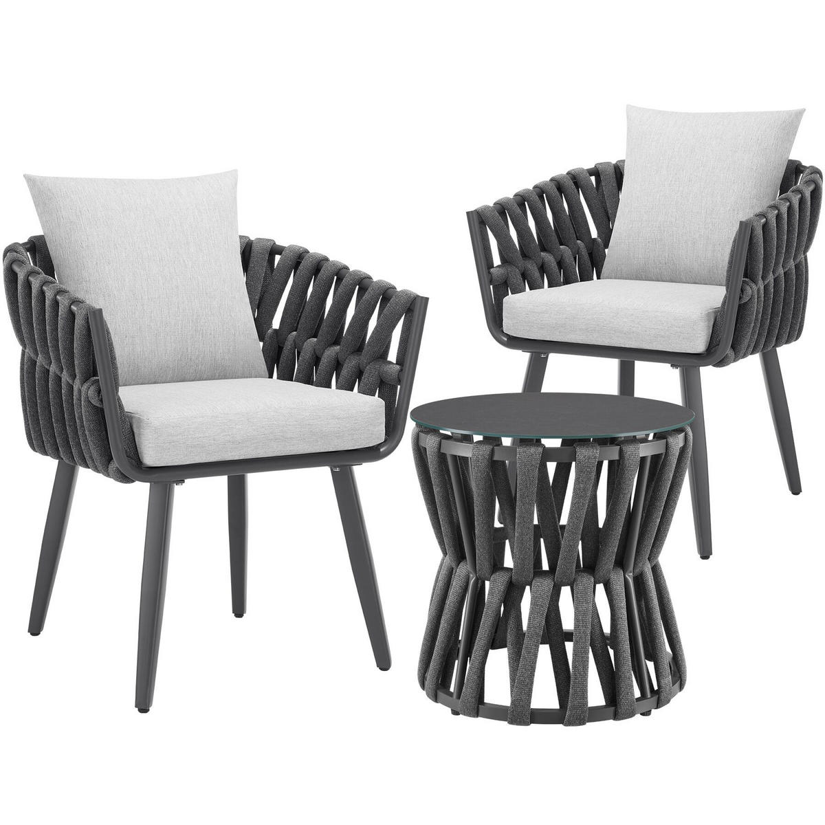 ALUMINIUM GARTENLOUNGE-SET Lugano, höhenverstellbare Kunststofffüße, Sicherheitsglasplatte, anthrazit/grau - Anthrazit/Grau, Kunststoff/Metall - tectake