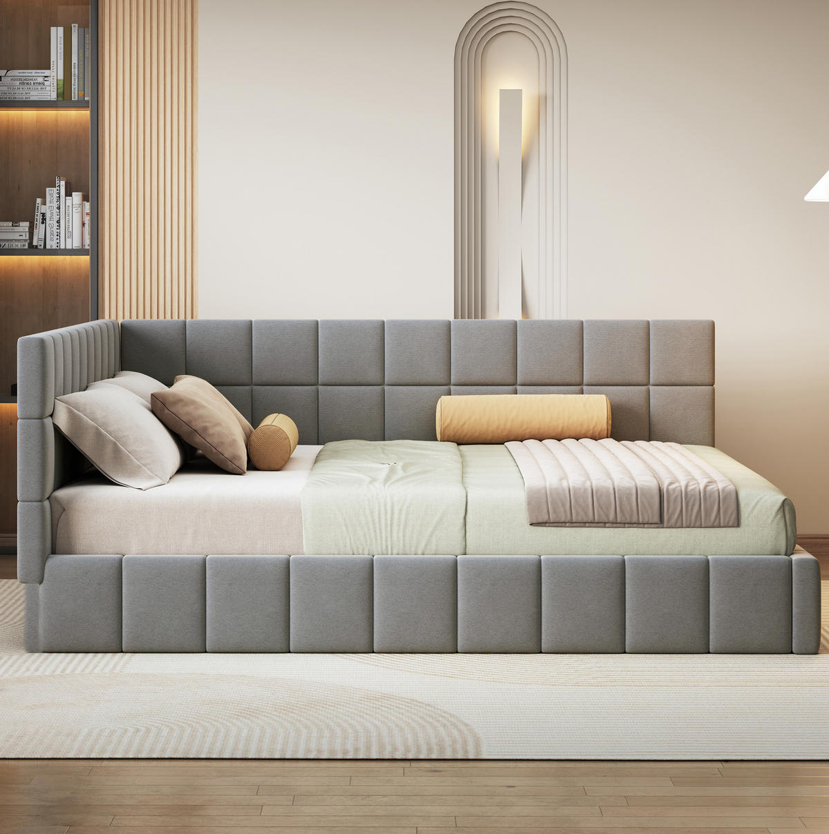 POLSTERBETT 160/200 cm grau aus Stoff mit Lattenrost - Grau, Textil (160/200cm) - OKWISH