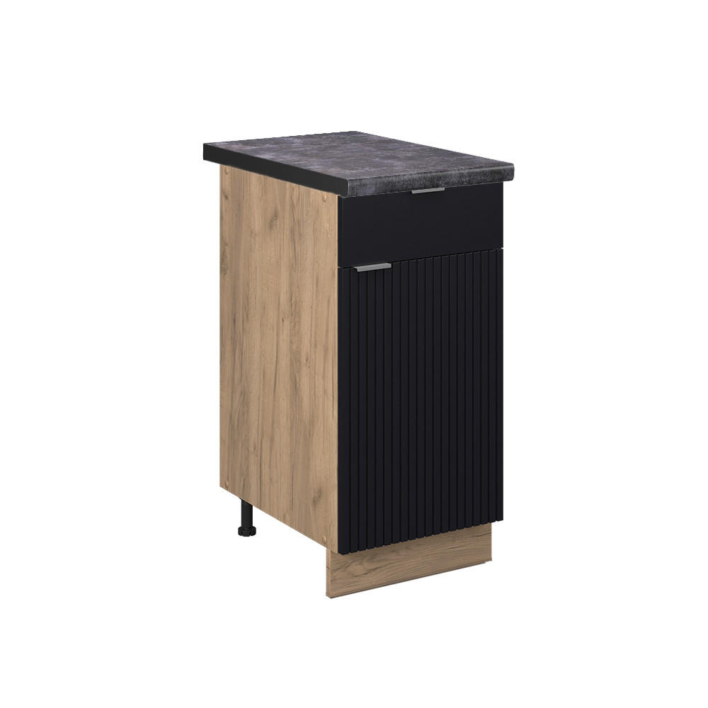 KÜCHENUNTERSCHRANK Fame-Line, Schwarz gestreift, 40 cm, AP Anthrazit - Eiche Wotan/Schwarz, Holzwerkstoff (40/82/60cm) - Vicco