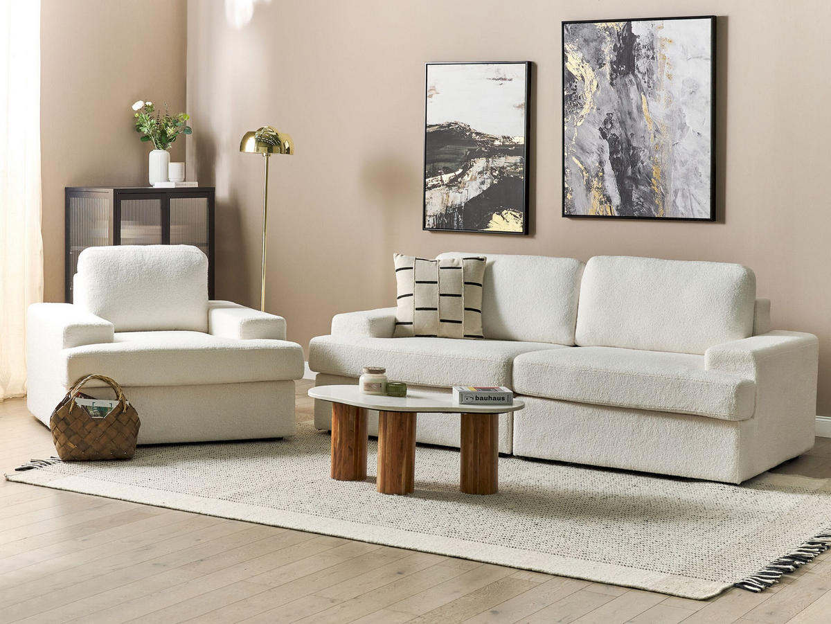 4-SITZER-SOFA SET Bouclé cremeweiß Alla - Weiß, Textil (112/112/208cm) - Beliani