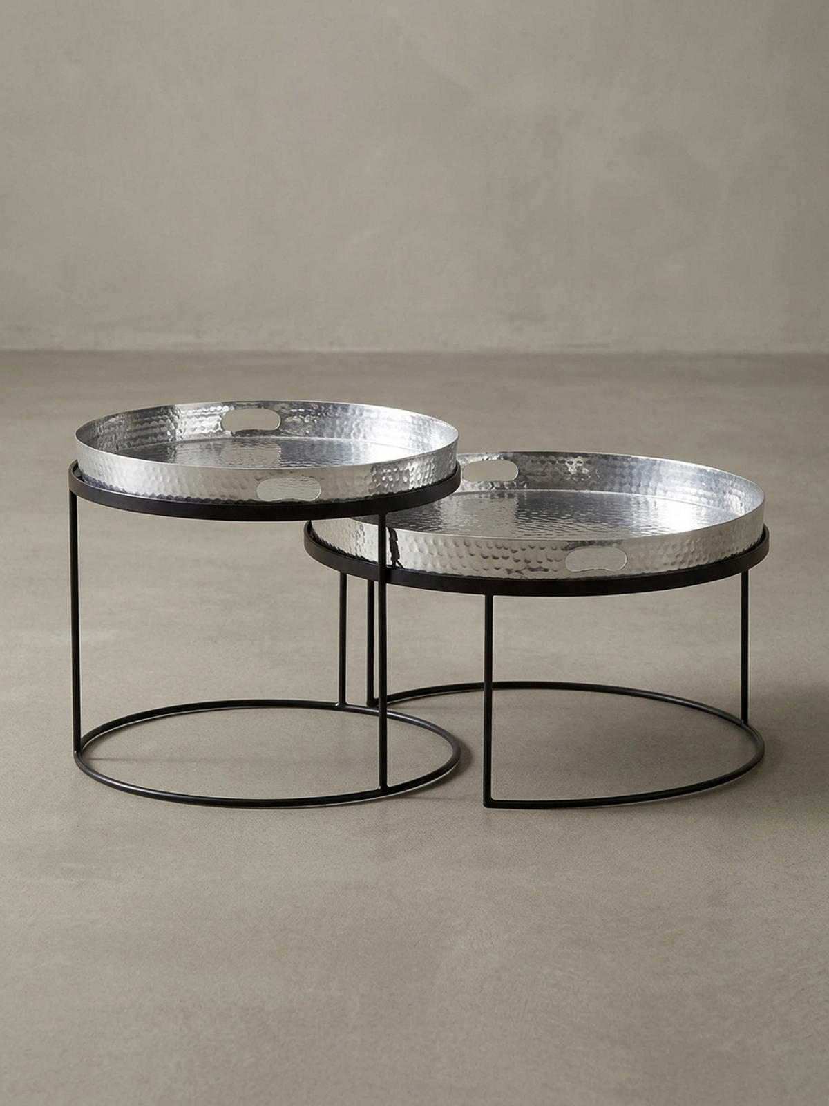 COUCHTISCH 2er Set Aluminium Hammerschlag Handgefertigt, Silber 56x56x33 cm - Silberfarben/Schwarz, Metall (56/56/33cm) - KADIMA DESIGN
