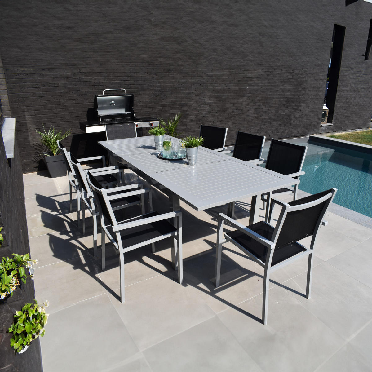 GARTENMÖBEL Capri Schwarz und Grau 8 Plätze - Schwarz, Metall - Happy Garden