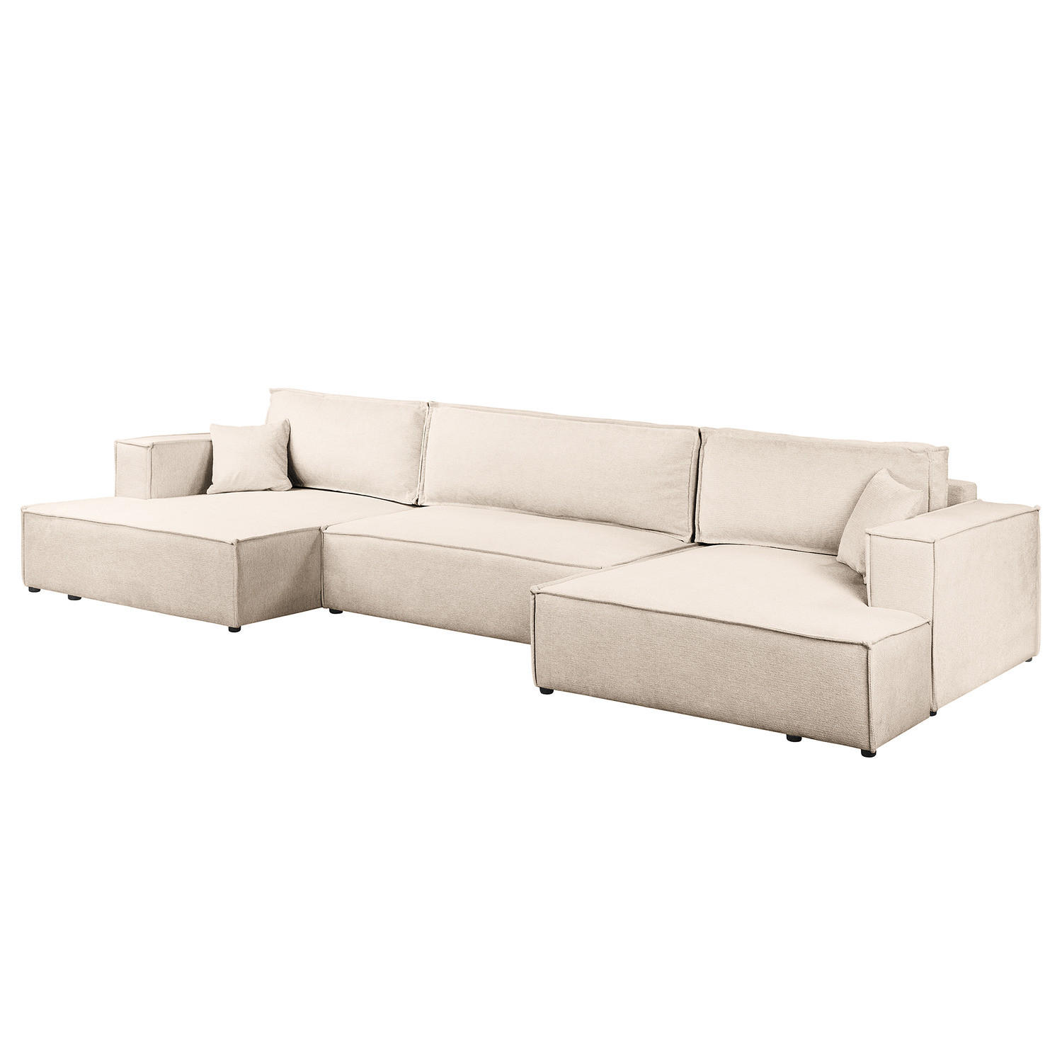 WOHNLANDSCHAFT mit Schlaffunktion - Beige/Schwarz, Kunststoff/Textil (398/70/148cm) - home24