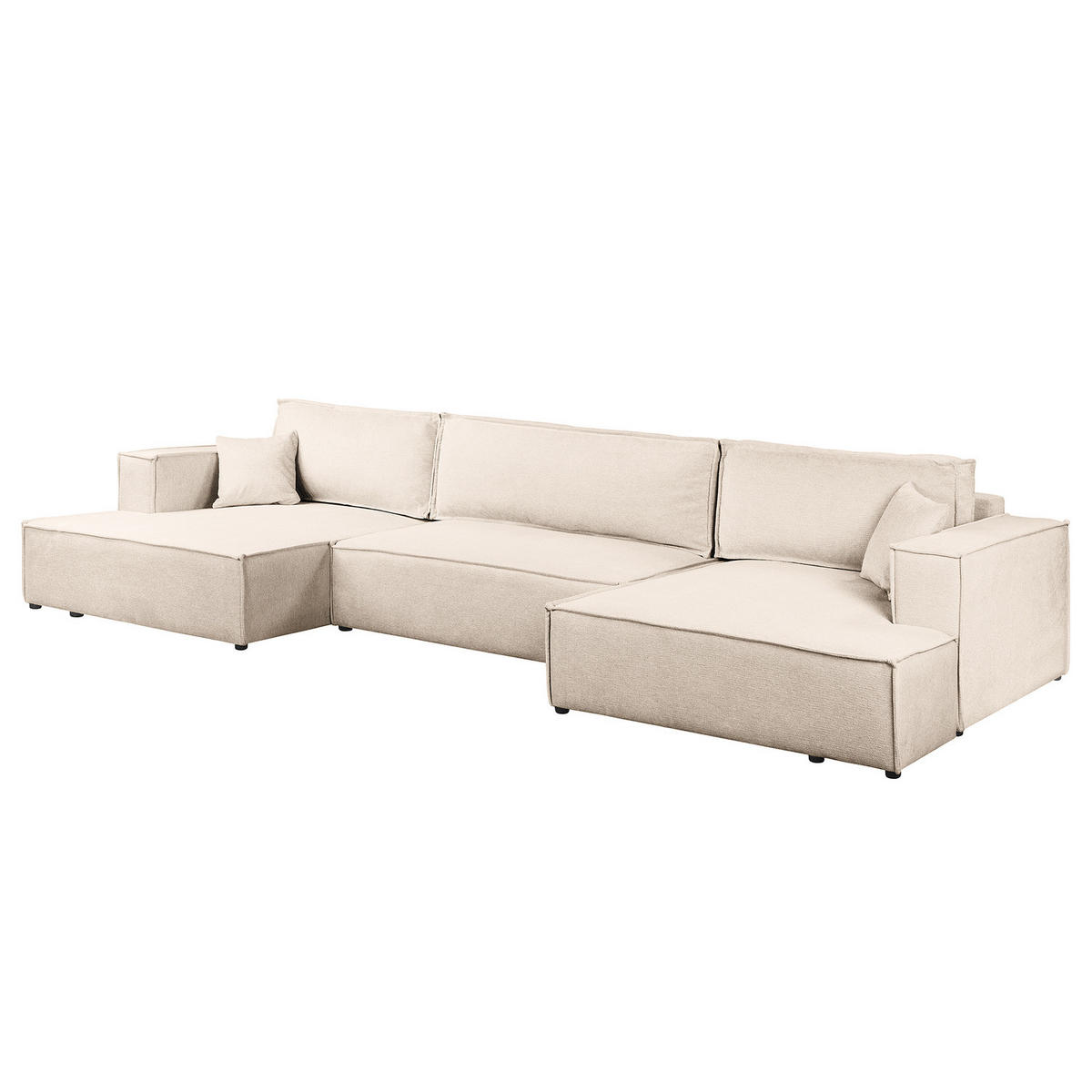 WOHNLANDSCHAFT mit Schlaffunktion - Beige/Schwarz, Kunststoff/Textil (398/70/148cm) - home24