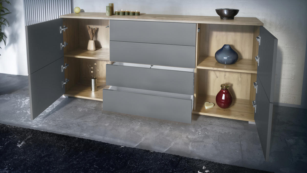 SIDEBOARD Rova Beton Oxid Optik - Hellgrau, Holzwerkstoff (166.5/75.5/35cm) - Vladon