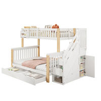 ETAGENBETT 90/200 cm aus Massivholz mit Treppenschrank, Schublade und Ablagekörben, Weiß/Natur - Weiß, Holzwerkstoff (90/200cm) - Redom