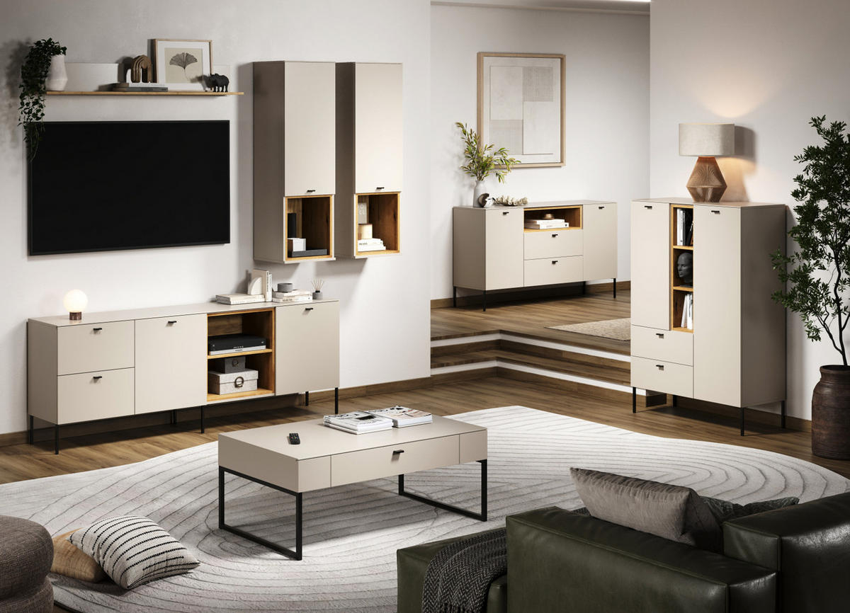 SIDEBOARD Kaschmir, Eiche 197 cm, Kommode mit Soft-Close - Kaschmir/Eichefarben, Holzwerkstoff/Metall (197/85/42cm) - Top.Furn