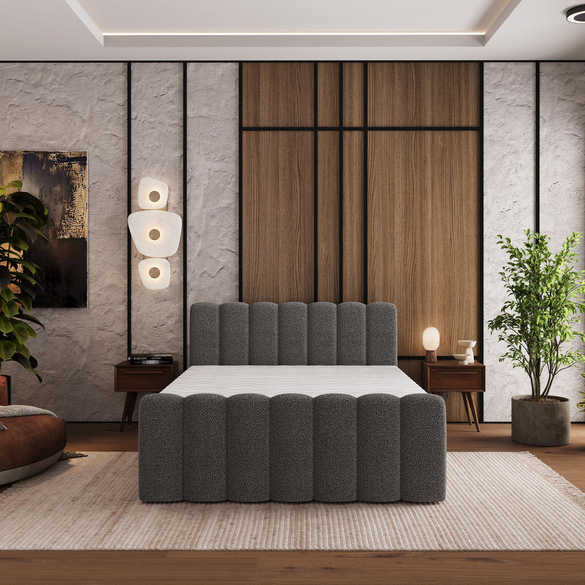 BOXBETT CELLA 180x200 cm mit Matratze und Topper - Grau - Grau, Holz (180/200cm) - MASSENO