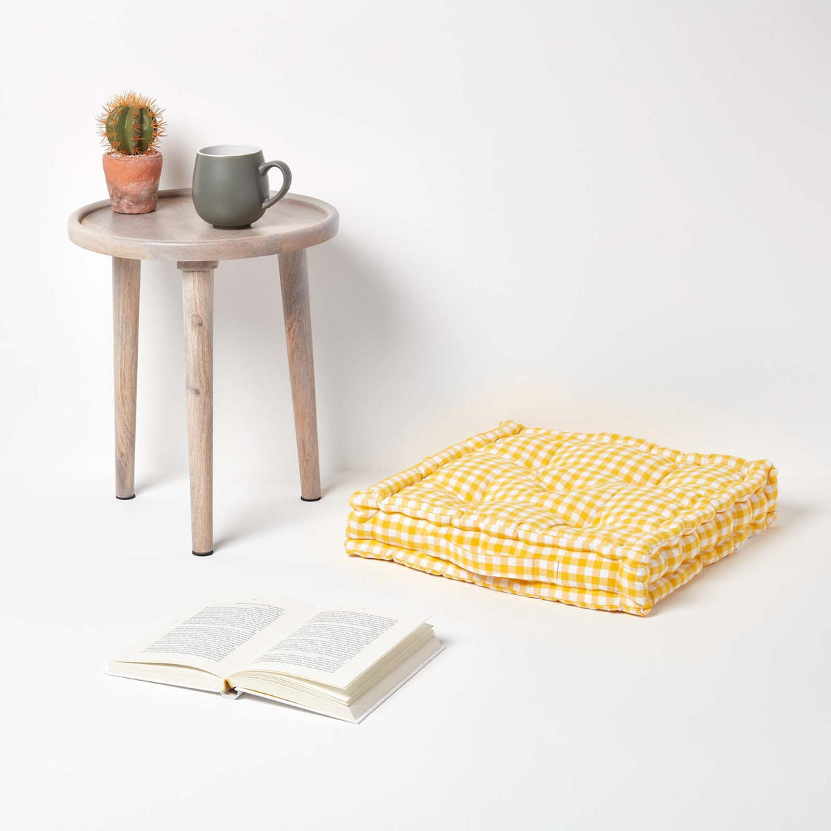 SITZKISSEN gelb kariert 40/40/8 cm – Bodenkissen Vichy-Karo - Gelb, Textil (40/40/8cm) - Homescapes
