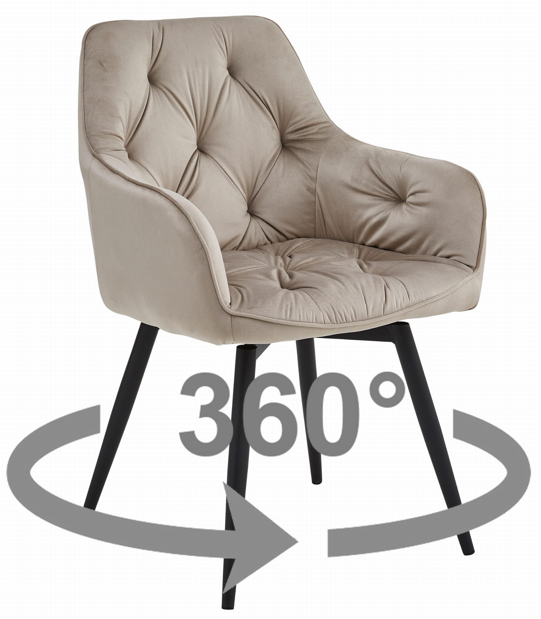 ESSZIMMERSTUHL LUKK360 dunkelbeiger Sitz, schwarze Beine - Beige/Schwarz, Textil (56/84/61cm) - Valora