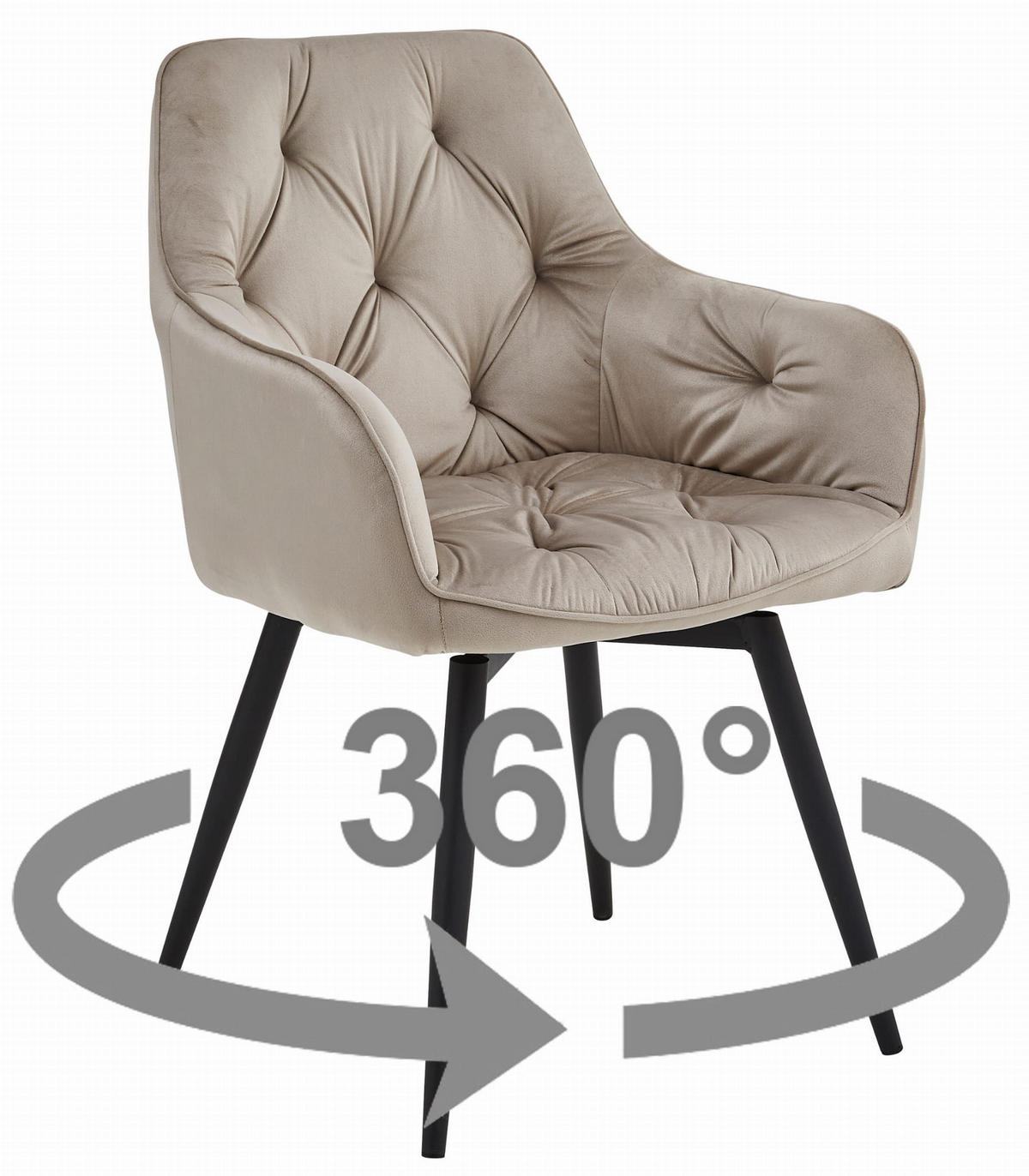 ESSZIMMERSTUHL LUKK360 dunkelbeiger Sitz, schwarze Beine - Beige/Schwarz, Textil (56/84/61cm) - Valora