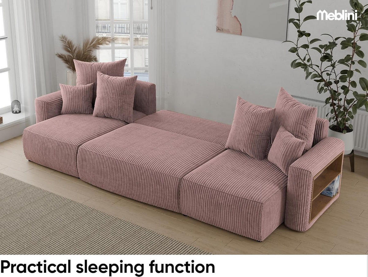 ECKSOFA SOLARIS U - Schwarz/Rosa, Holzwerkstoff (312/142cm) - Meblini