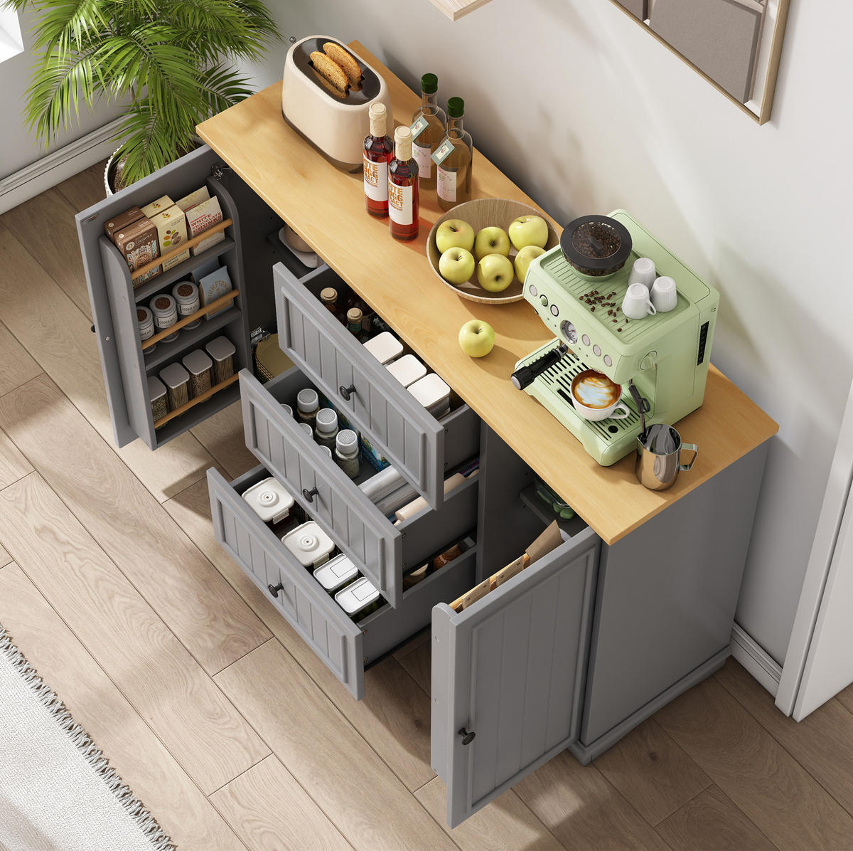 SIDEBOARD mit 3 Schubladen 126 x 40 x 86 cm MDF Grau - Grau, Holzwerkstoff (126/86/40cm) - Meubliv