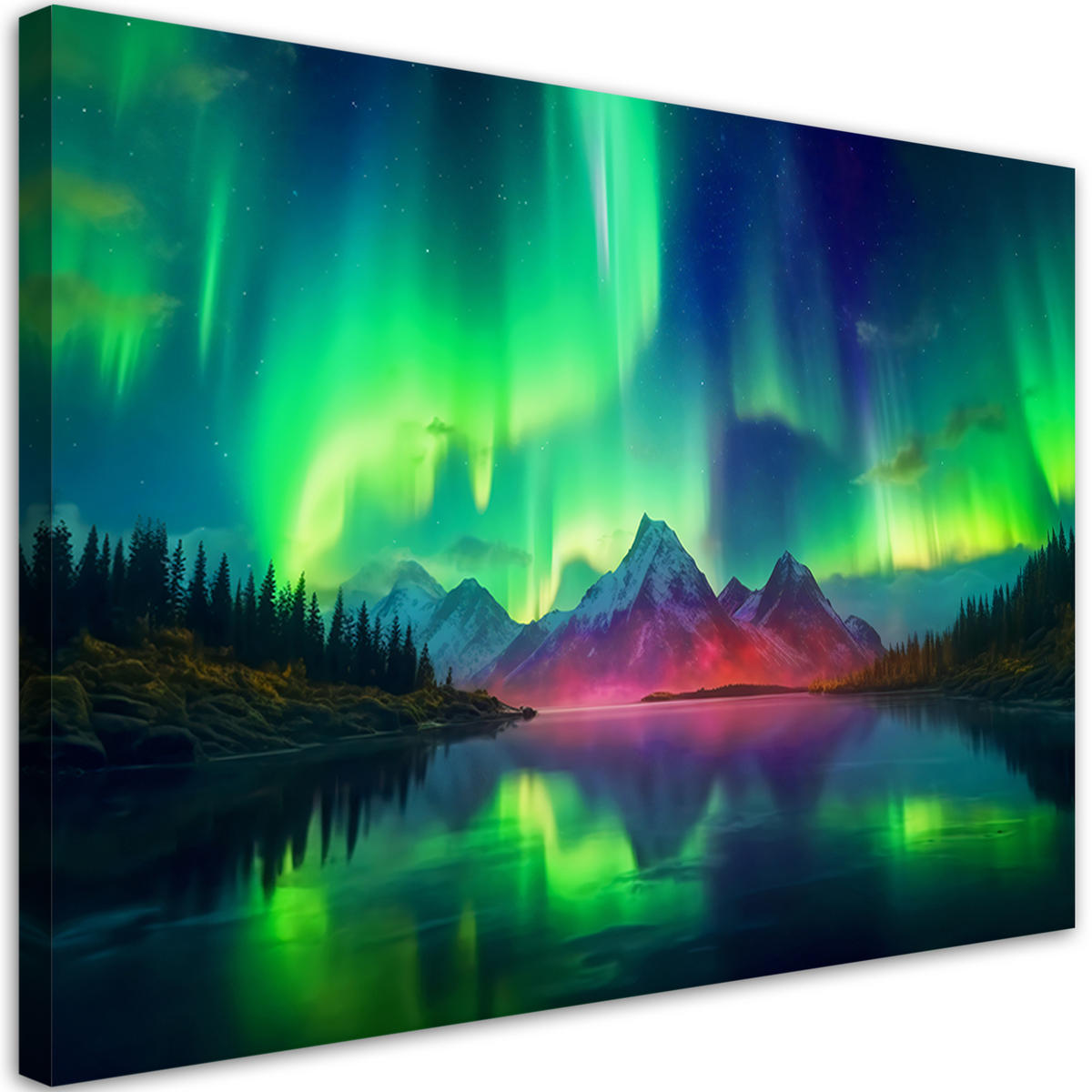 LEINWANDBILD Grüner Himmel Landschaft - Lila, Textil (90/60cm) - Feeby
