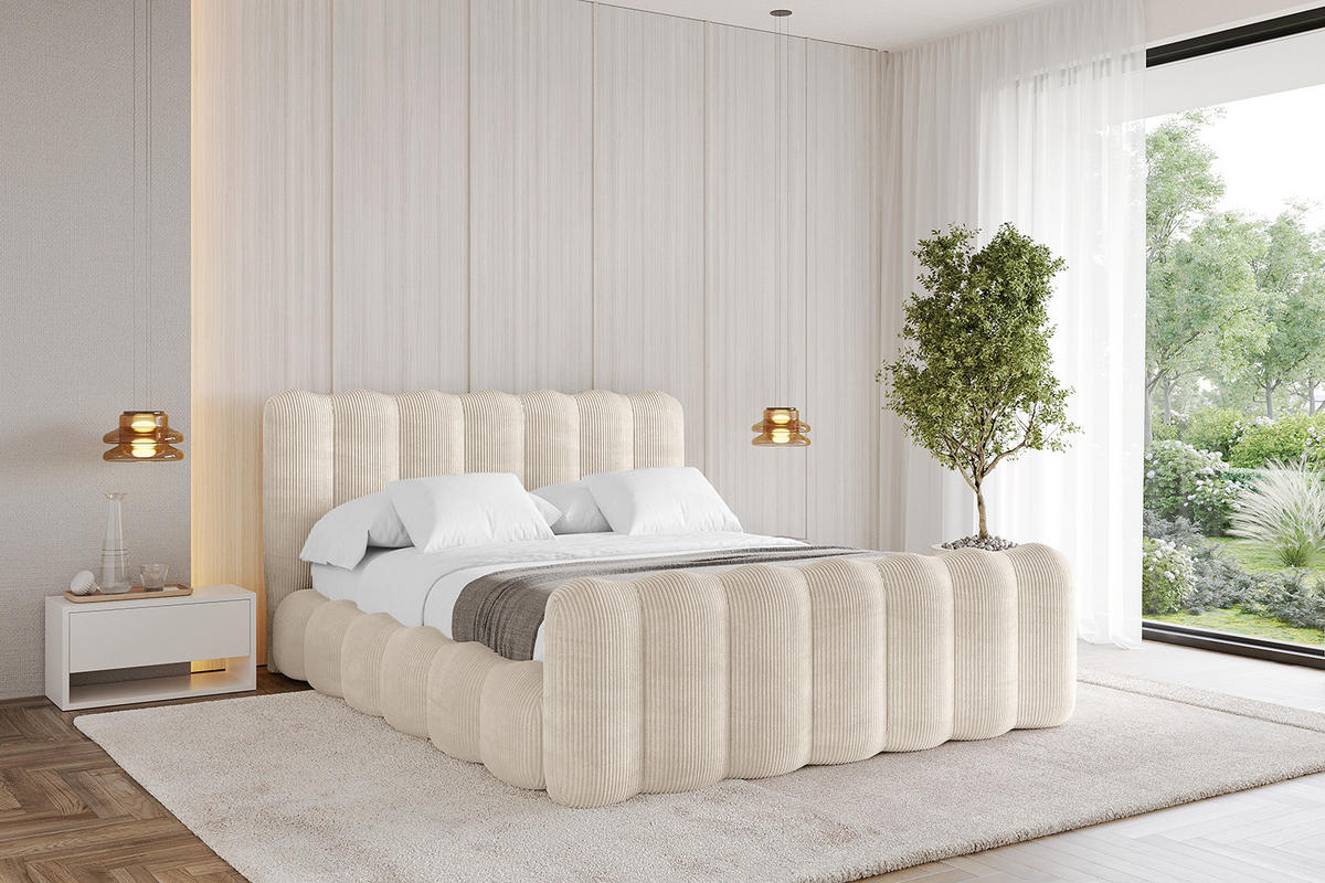 POLSTERBETT mit Bettkasten, Fußteil und Lattenrost, Boxbett ohne Matratze - SORA-Z 120x200 Beige - Creme, Holzwerkstoff/Textil (120/200cm) - ALTDECOR