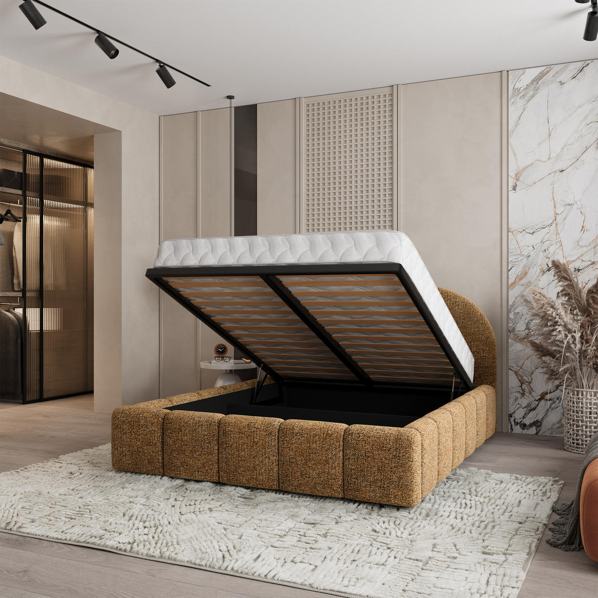 POLSTERBETT FLUSSO 120x200 cm mit Bettkästen - Braun - Braun, Holz (120/200cm) - MASSENO