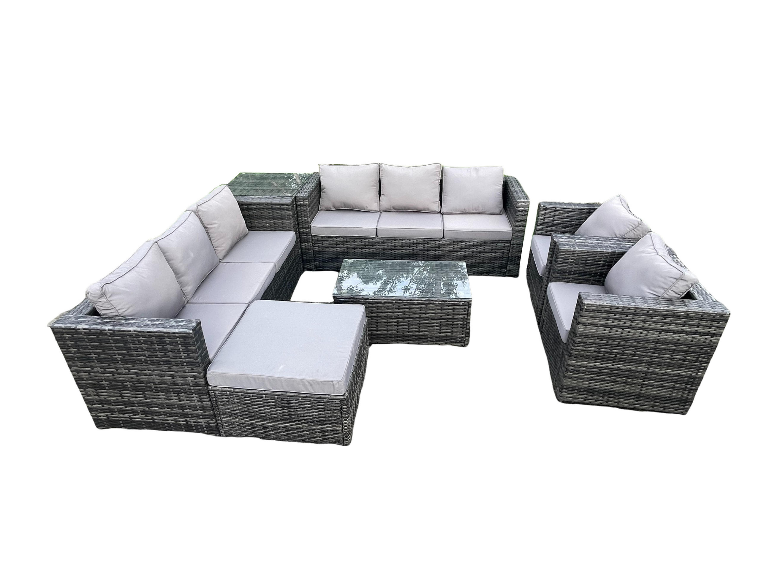 GARTENSET mit Beistelltisch Polyrattan 9-Sitzer - Dunkelgrau, Metall - Fimous