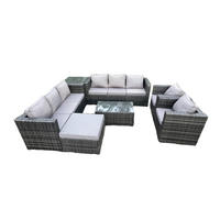 GARTENSET mit Beistelltisch Polyrattan 9-Sitzer - Dunkelgrau, Metall - Fimous