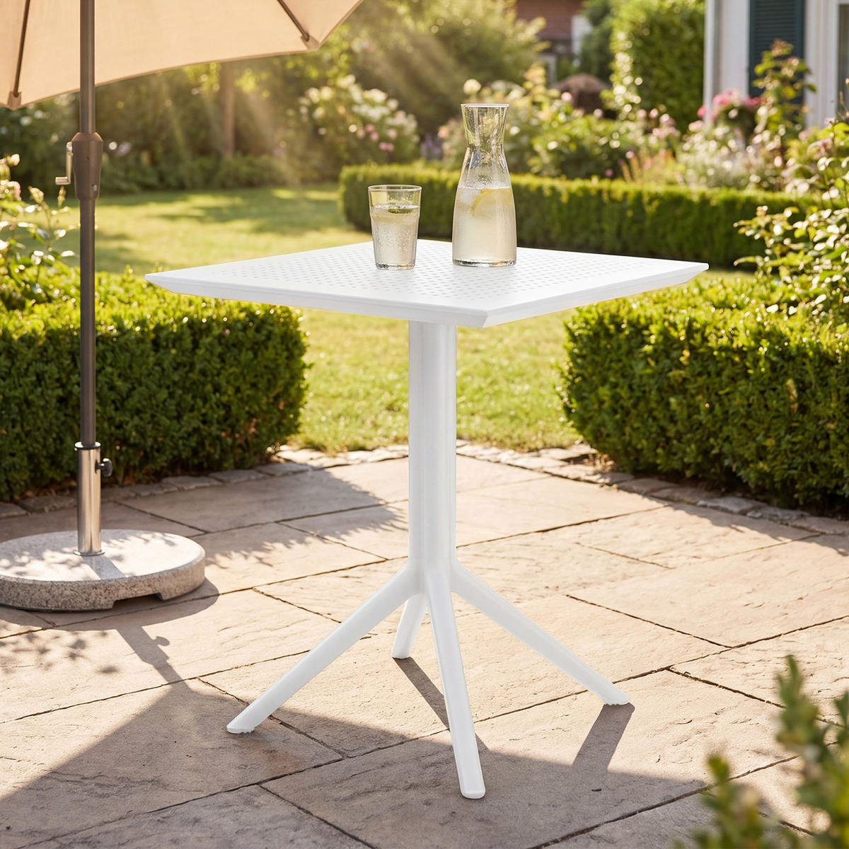 GARTENTISCH eckig 60/60/74 cm Kunststoff weiß - Weiß, Kunststoff (60/60/74cm) - CLP