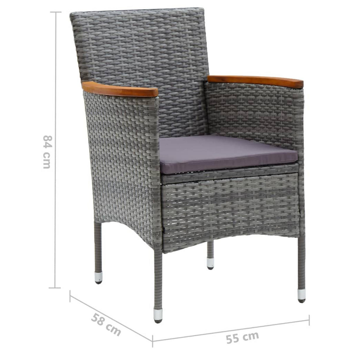 GARTENSTÜHLE mit Dunkelgrau Kissen, 55/58/84 cm, aus Poly Rattan und Stahl, Grau, 4er-Set - Dunkelgrau/Grau, Kunststoff/Textil (55/84/58cm) - vidaXL