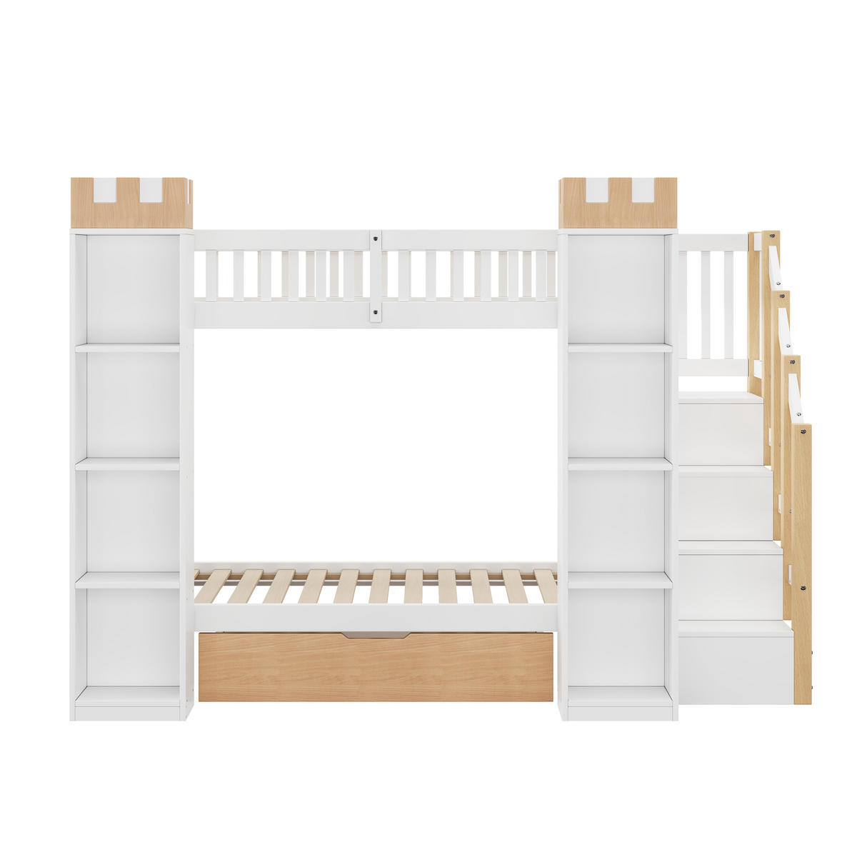 ETAGENBETT 90/200 cm mit Stauraumtreppe, DE-41823, in Weiß - Weiß, Holz (90/200cm) - ComfortXL