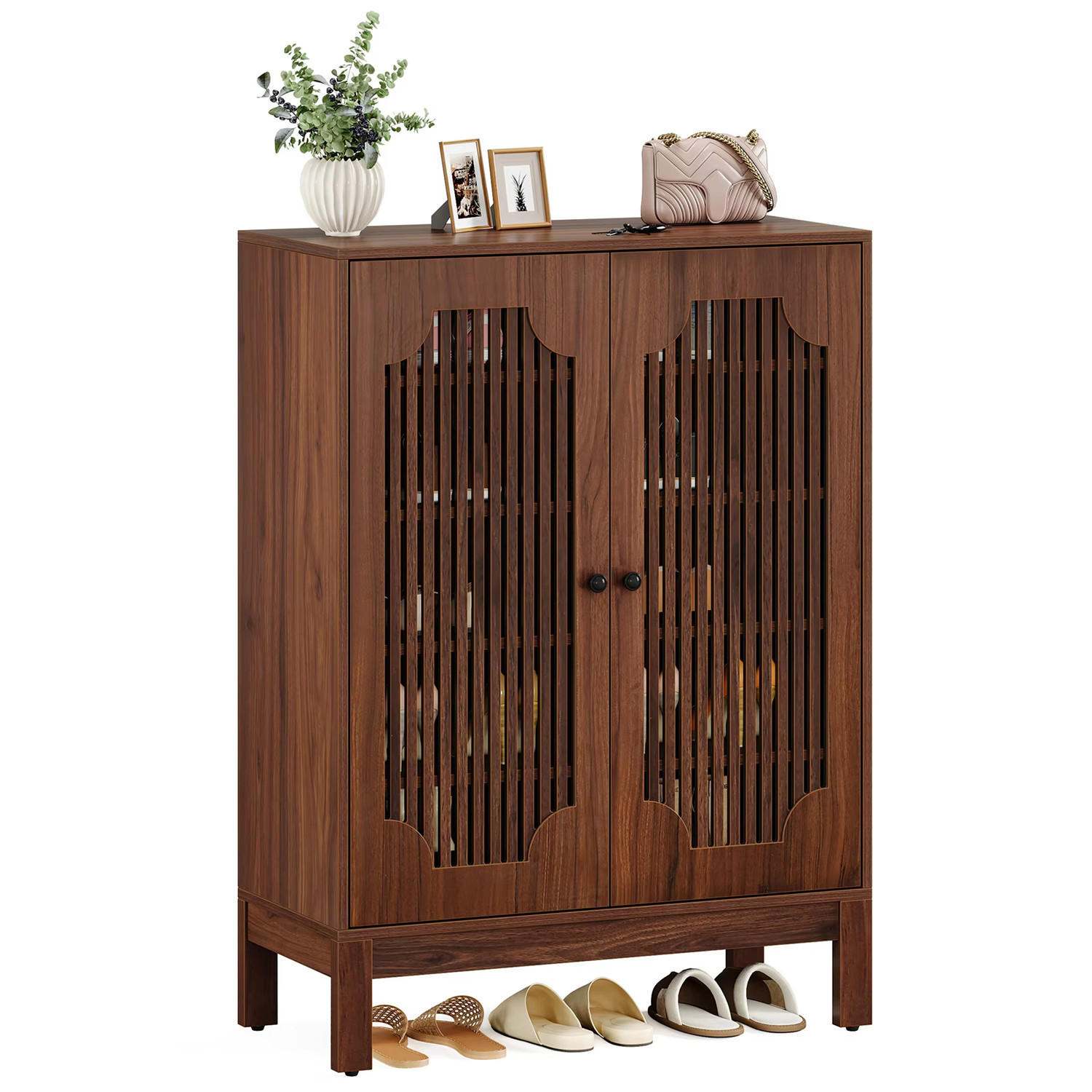 SCHUHSCHRANK Walnuss 5 Ebenen mit Türen - Braun, Holz (80/110/35cm) - Kaket
