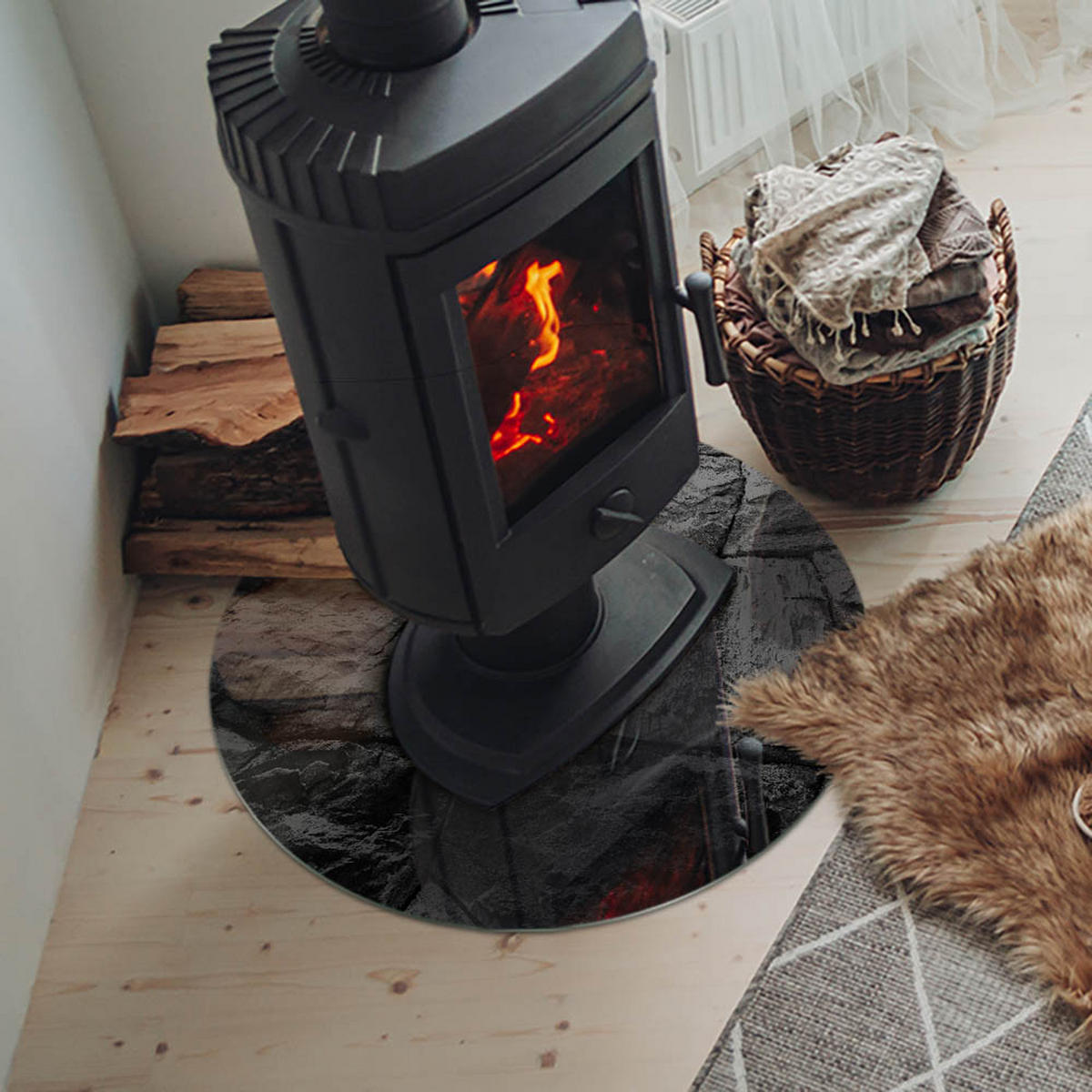 GLASPLATTE für Kamin Ø 60 cm - Grau, Glas (60/60/0.4cm) - TULUP