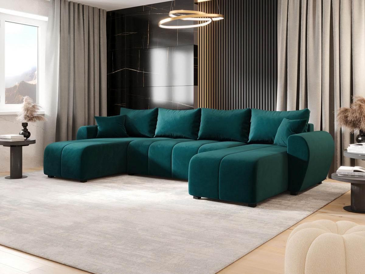 WOHNLANDSCHAFT MOLISA U Itaka 39 mit Schlaffunktion - Türkis, Textil (303/82/208cm) - Bedante