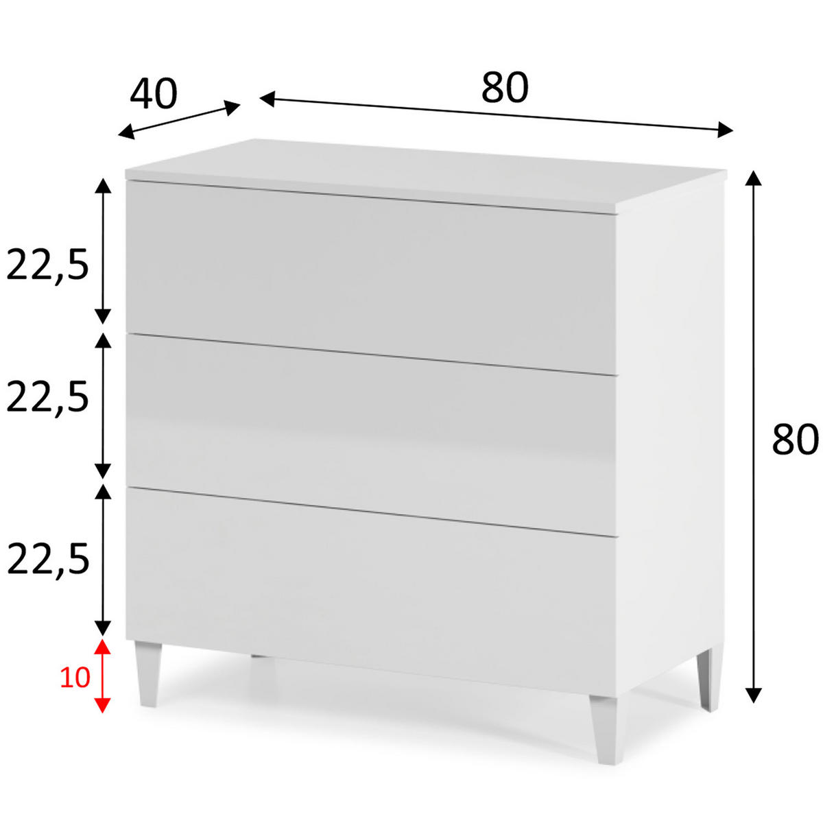 KOMMODE 80/80/40 Vera Weiß Hochglanz - Weiß, Holzwerkstoff (80/80/40cm)