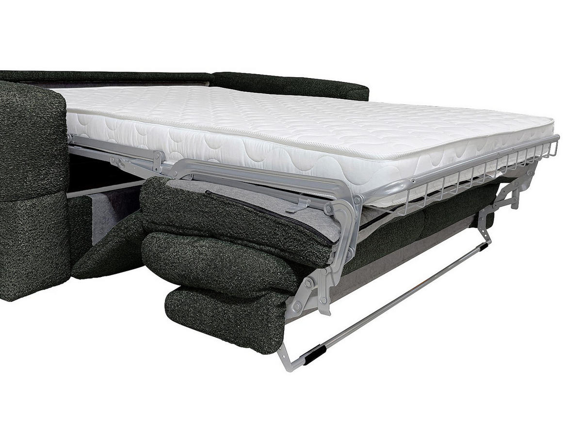 SCHLAFSOFA 4-Sitzer mit Matratze – Bouclé-Stoff – Grün – Liegefläche 160 cm – Matratze 13 cm – ISSORO - Grün, Textil (235/90/105cm) - Vente-Unique