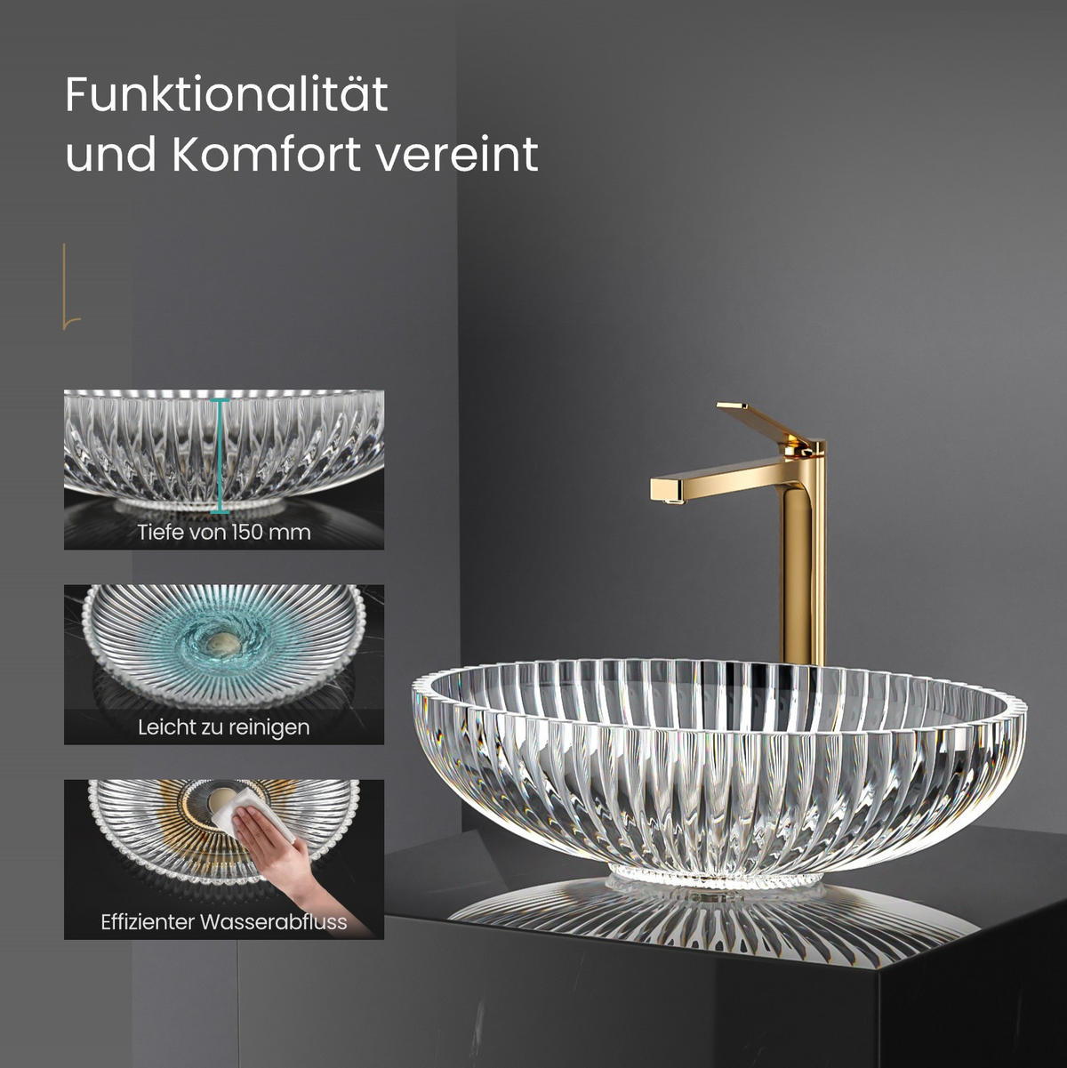 WASCHBECKEN Klarglas Oval 51 / 35 / 15 cm - Transparent, Glas (35/15/51cm) - EMKE