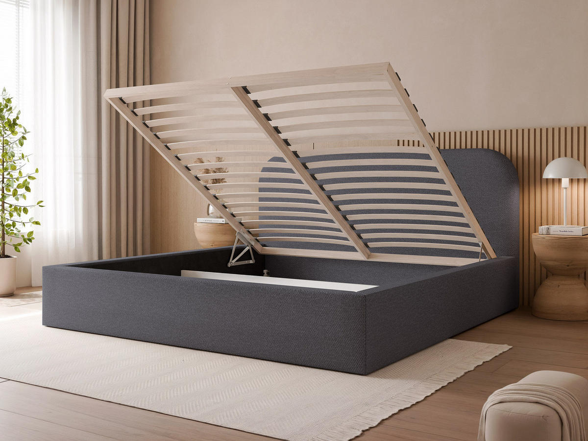 POLSTERBETT XXL FUZZI 200x200 cm Graugrün / Salbei (Stoff Now or Never) - mit Bettkasten und Lattenrost - Grau/Grün, Holzwerkstoff/Textil (200/200cm) - Ravio