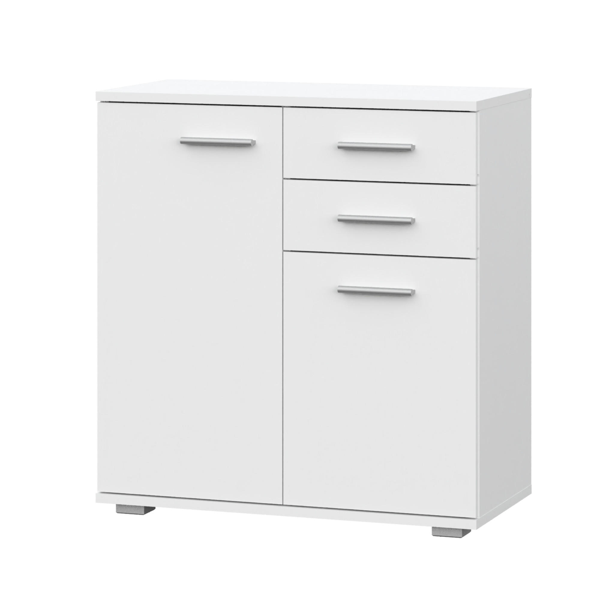 SIDEBOARD FAUSKE KOM2-2D2S Schubladen Weiß - Silberfarben/Weiß, Holzwerkstoff/Kunststoff (69/74/34cm) - Komodee