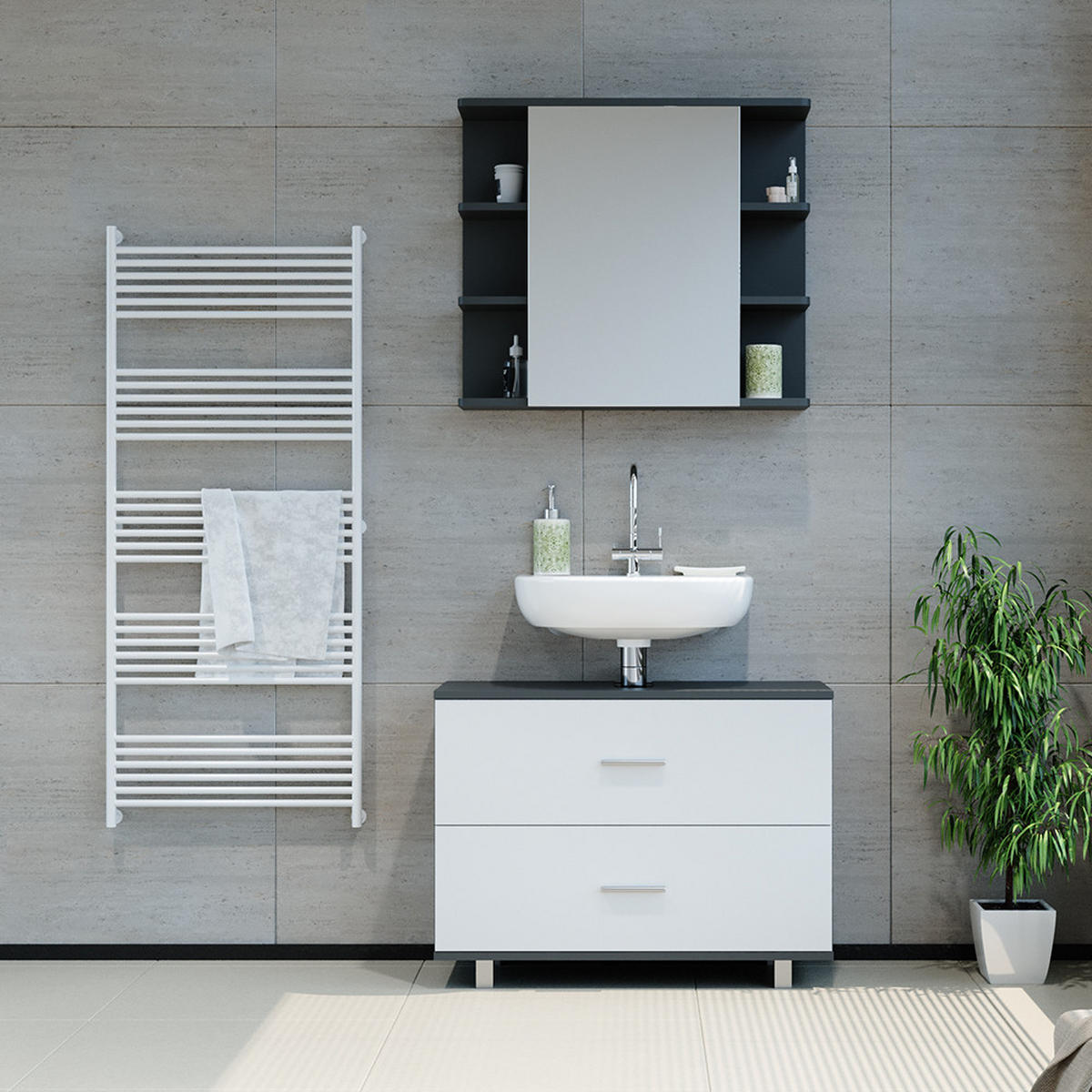 WASCHBECKENUNTERSCHRANK Ilias Anthrazit/Weiß 80 x 60.8 cm - Anthrazit/Weiß, Holzwerkstoff (80/60.8/33cm) - Vicco