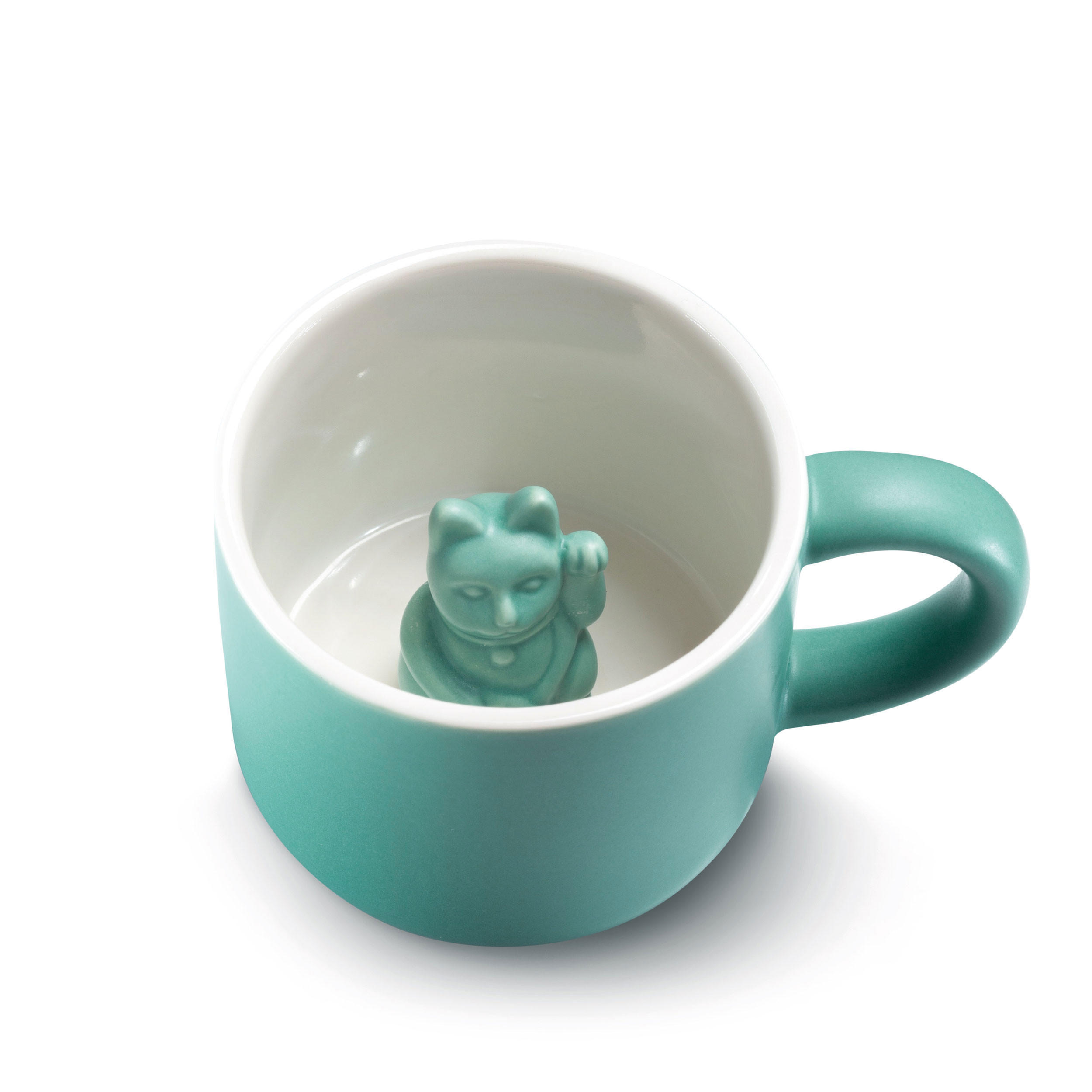TIERTASSE Maneki Neko, Katze, Porzellan, Türkis, 150 ml - Grün, Keramik (0.5L) - Donkey Products