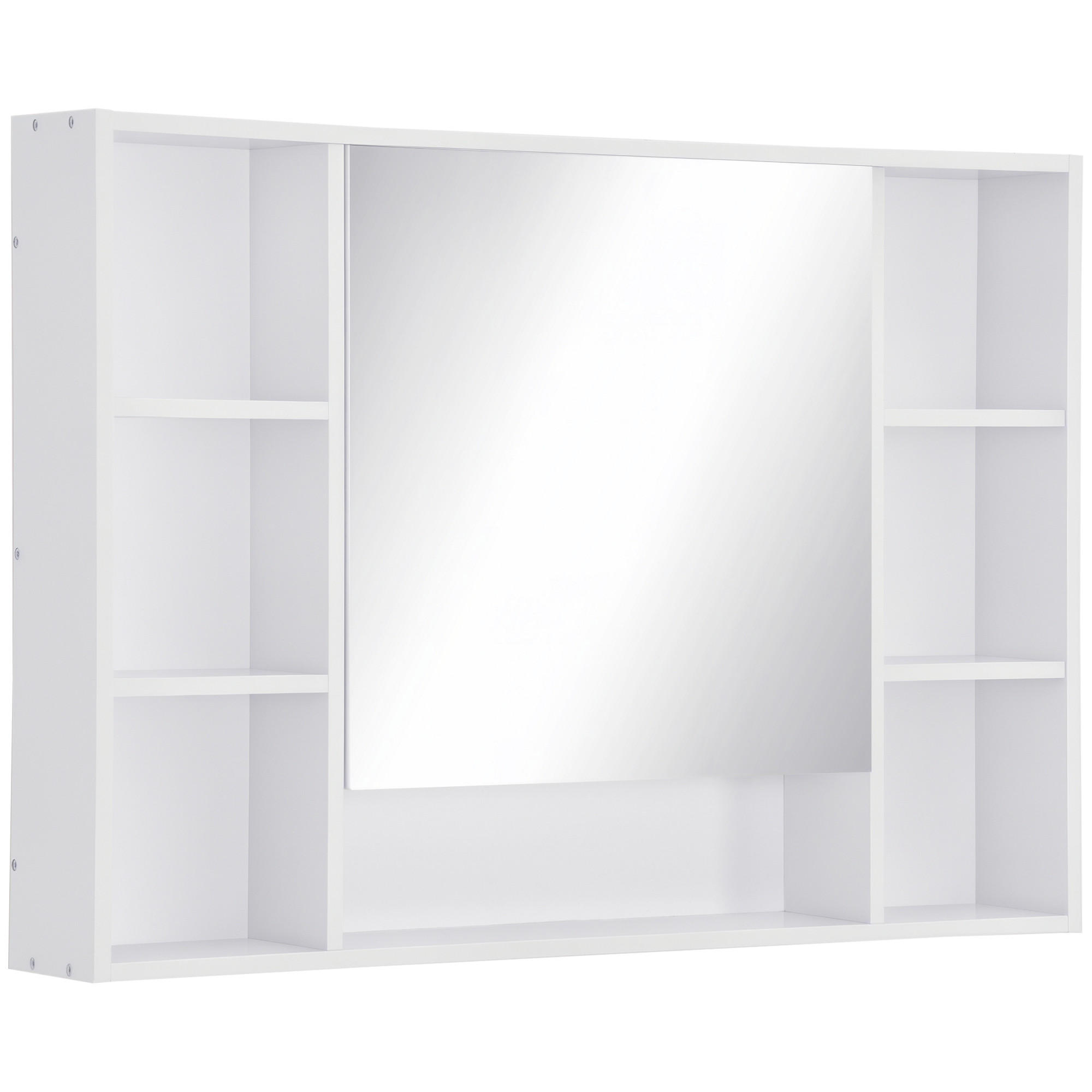 SPIEGELSCHRANK, 7 offene Regalböden und Schrankfach, 100 x 15 x 70 cm ,weiß - Weiß, Glas (100/70/15cm) - Vallsero